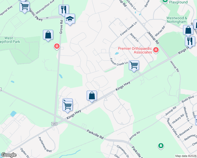 map of restaurants, bars, coffee shops, grocery stores, and more near 15 Highbridge Lane in West Deptford