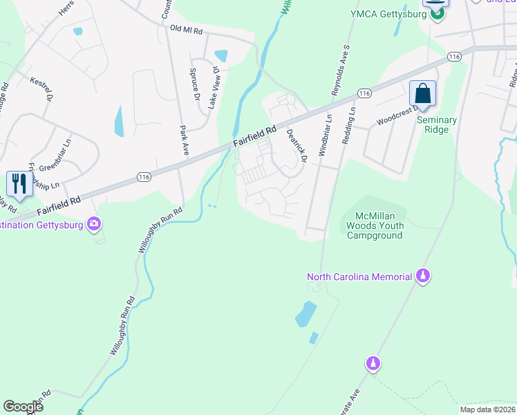 map of restaurants, bars, coffee shops, grocery stores, and more near 8 Blackthorn Court in Gettysburg