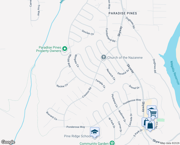 map of restaurants, bars, coffee shops, grocery stores, and more near 14218 Wingate Circle in Magalia