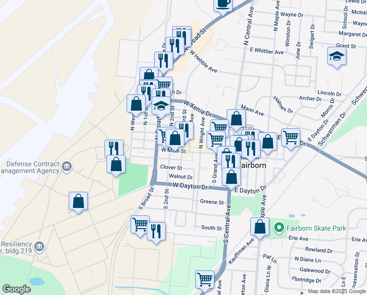 map of restaurants, bars, coffee shops, grocery stores, and more near 409 West Main Street in Fairborn