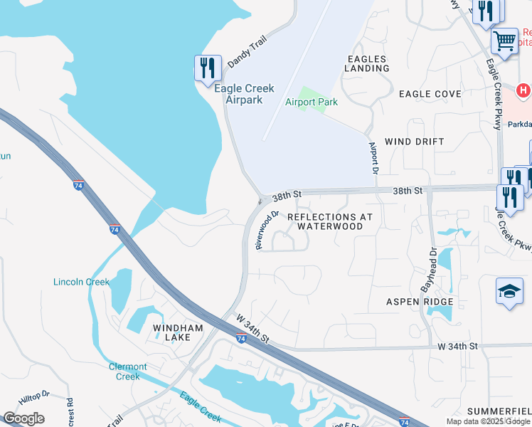 map of restaurants, bars, coffee shops, grocery stores, and more near 3750 Riverwood Drive in Indianapolis