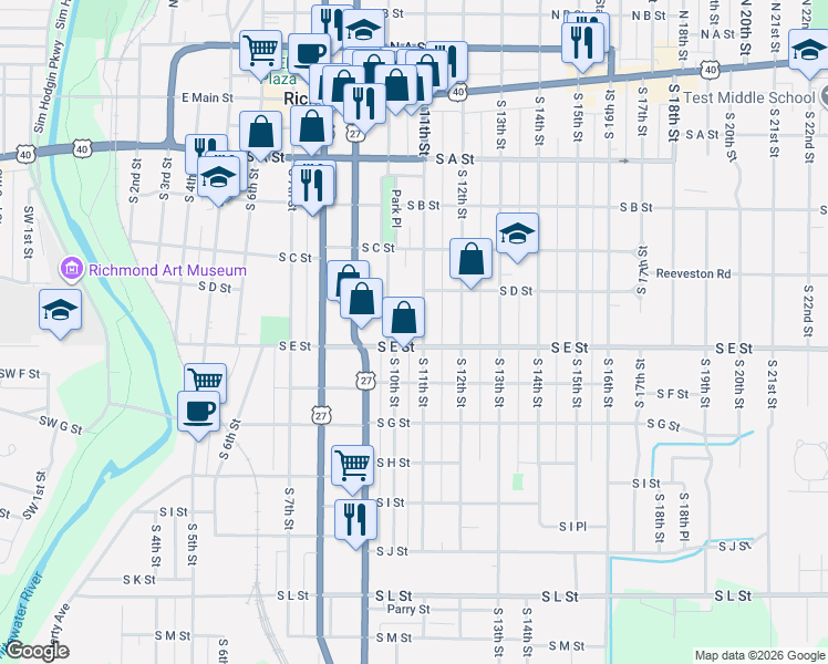 map of restaurants, bars, coffee shops, grocery stores, and more near in Richmond