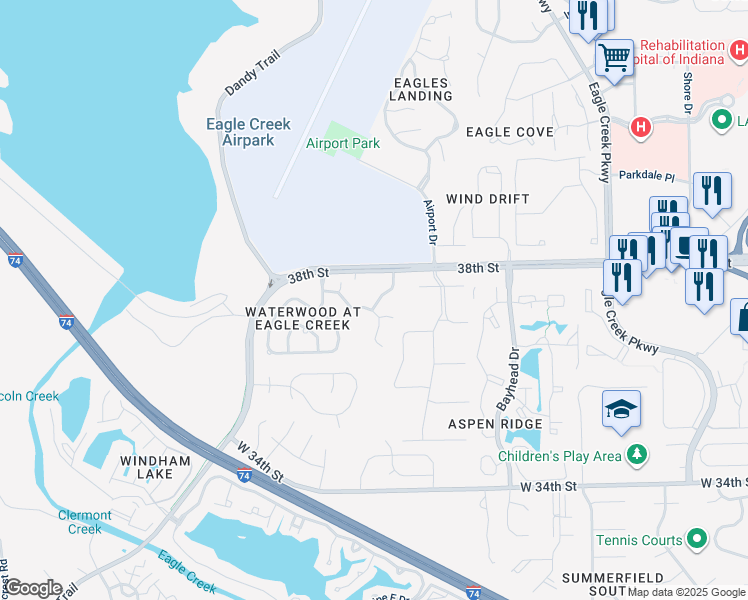map of restaurants, bars, coffee shops, grocery stores, and more near 3708 Magenta Lane in Indianapolis