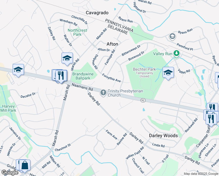 map of restaurants, bars, coffee shops, grocery stores, and more near 8 Magnolia Court in Wilmington