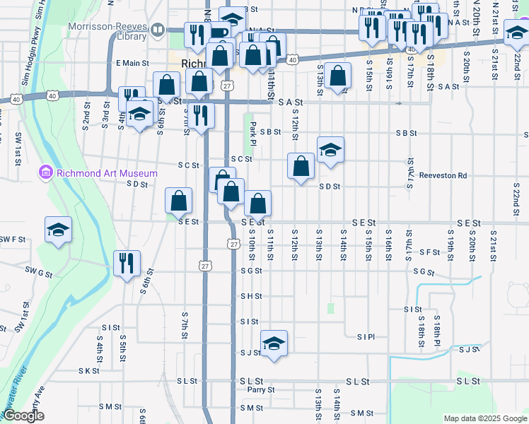 map of restaurants, bars, coffee shops, grocery stores, and more near in Richmond