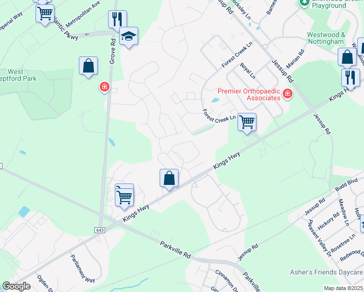map of restaurants, bars, coffee shops, grocery stores, and more near 12 Highbridge Lane in West Deptford