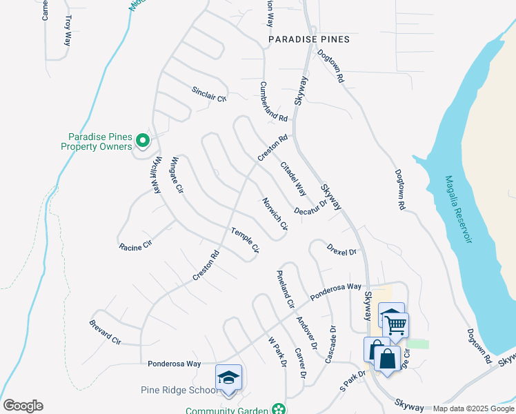 map of restaurants, bars, coffee shops, grocery stores, and more near 6360 Siena Court in Magalia