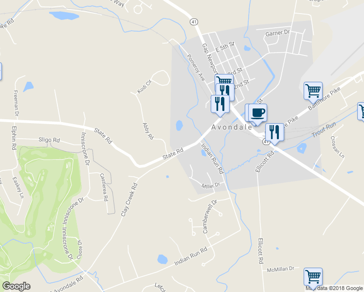 map of restaurants, bars, coffee shops, grocery stores, and more near 235 State Road in Avondale