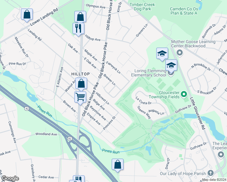 map of restaurants, bars, coffee shops, grocery stores, and more near 1434 Bittersweet Drive in Camden County