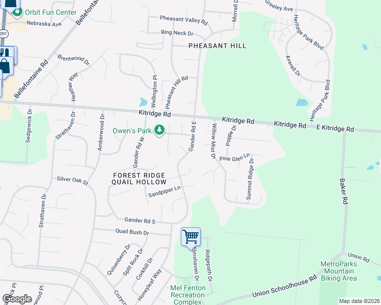 map of restaurants, bars, coffee shops, grocery stores, and more near 5962 Gander Road West in Dayton