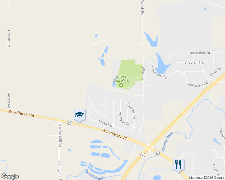 map of restaurants, bars, coffee shops, grocery stores, and more near Sangamon Valley Trail in Springfield