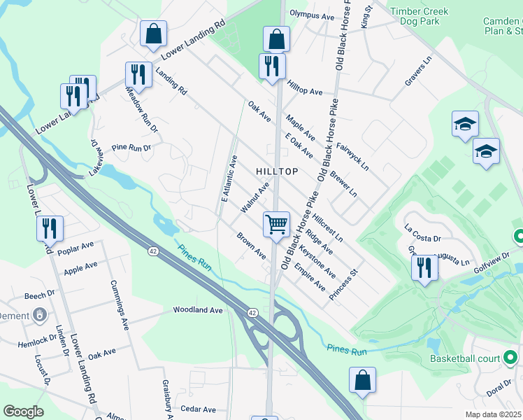 map of restaurants, bars, coffee shops, grocery stores, and more near 39 Garden Avenue in Camden County