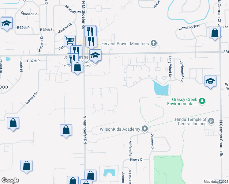 map of restaurants, bars, coffee shops, grocery stores, and more near 10239 John Marshall Drive in Indianapolis