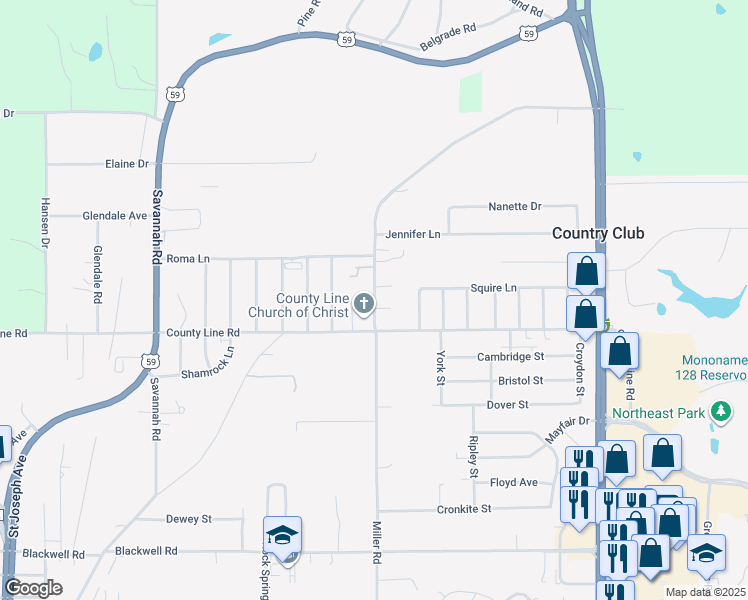 map of restaurants, bars, coffee shops, grocery stores, and more near 7 Herner Drive in Country Club