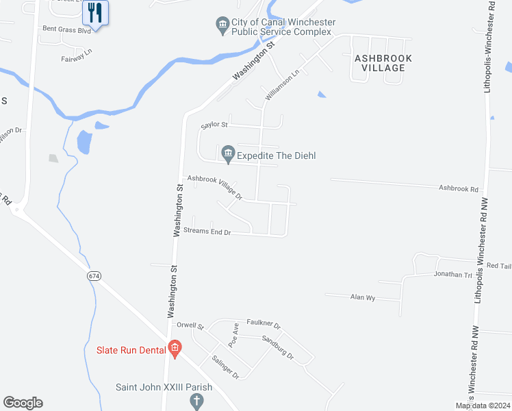 map of restaurants, bars, coffee shops, grocery stores, and more near 6515 Ashbrook Village Drive in Canal Winchester