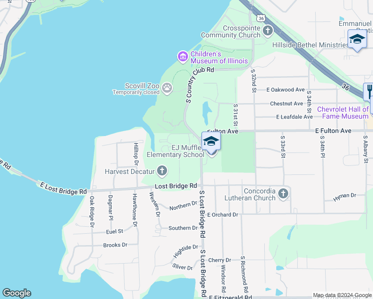 map of restaurants, bars, coffee shops, grocery stores, and more near 1707 South Country Club Road in Decatur
