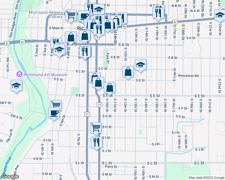 map of restaurants, bars, coffee shops, grocery stores, and more near in Richmond