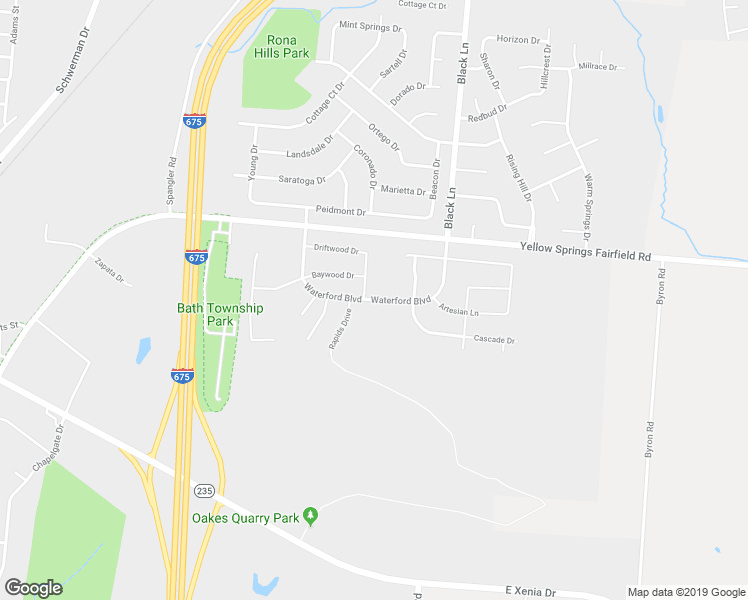 map of restaurants, bars, coffee shops, grocery stores, and more near 88 Waterford Boulevard in Fairborn