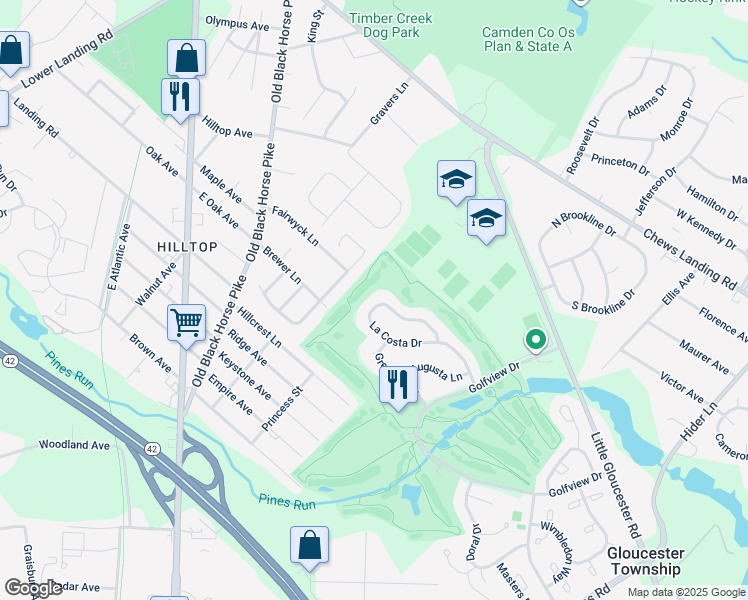 map of restaurants, bars, coffee shops, grocery stores, and more near 129 La Costa Drive in Gloucester Township
