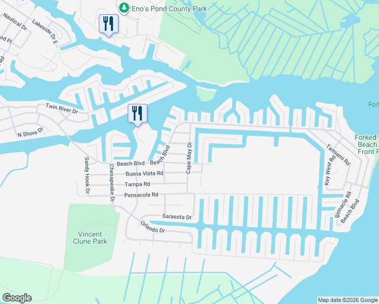 map of restaurants, bars, coffee shops, grocery stores, and more near 1131 Cape May Drive in Lacey Township