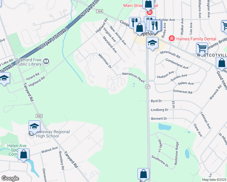 map of restaurants, bars, coffee shops, grocery stores, and more near 43 Aspen Hill in Woodbury