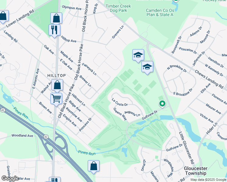 map of restaurants, bars, coffee shops, grocery stores, and more near 129 La Costa Drive in Gloucester Township