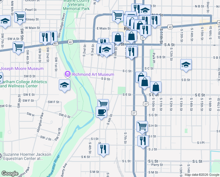 map of restaurants, bars, coffee shops, grocery stores, and more near 438 South 6th Street in Richmond