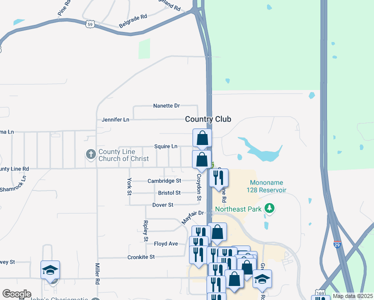 map of restaurants, bars, coffee shops, grocery stores, and more near 6111-61 Pinto Lane in Country Club