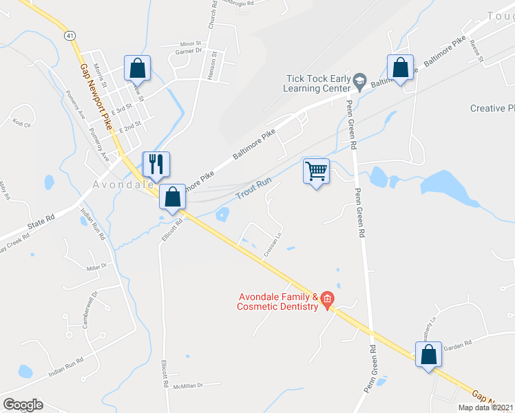 map of restaurants, bars, coffee shops, grocery stores, and more near 8771 Crossan Lane in Avondale