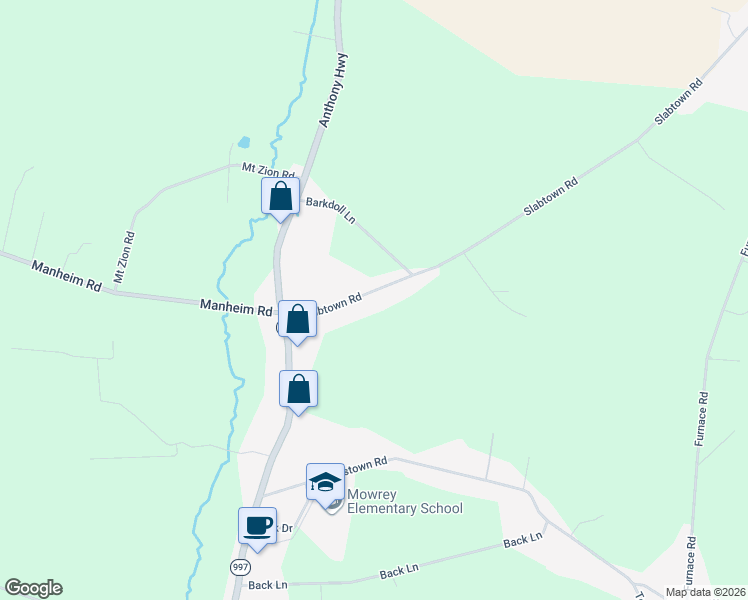 map of restaurants, bars, coffee shops, grocery stores, and more near 6600 Slabtown Road in Waynesboro