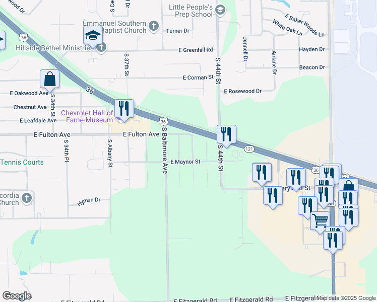 map of restaurants, bars, coffee shops, grocery stores, and more near 1700-1798 South Blaine Lane in Decatur