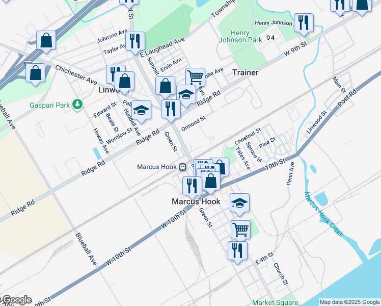 map of restaurants, bars, coffee shops, grocery stores, and more near 28 Morton Ave in Linwood