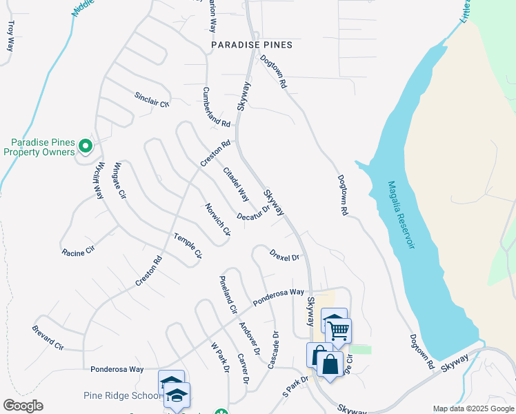 map of restaurants, bars, coffee shops, grocery stores, and more near 14130 Citadel Way in Magalia