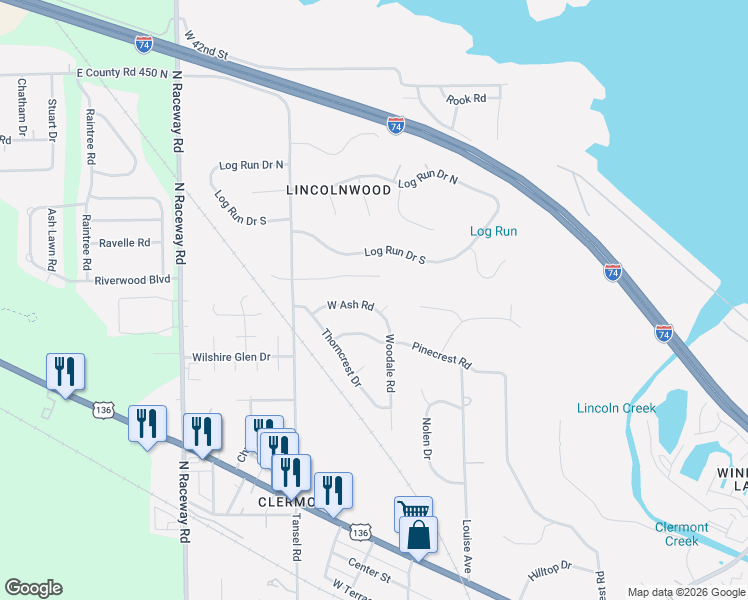 map of restaurants, bars, coffee shops, grocery stores, and more near 8835 West Ash Road in Indianapolis