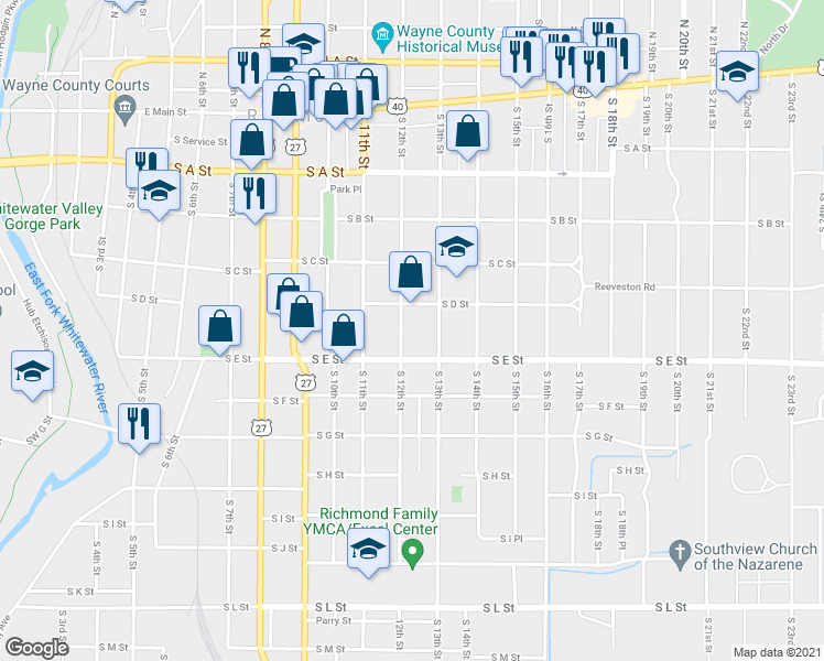 map of restaurants, bars, coffee shops, grocery stores, and more near 436 South 12th Street in Richmond