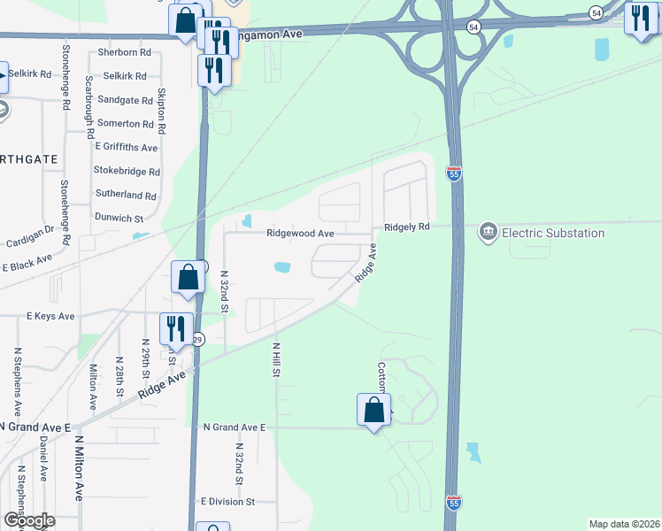 map of restaurants, bars, coffee shops, grocery stores, and more near Pembroke Drive in Springfield