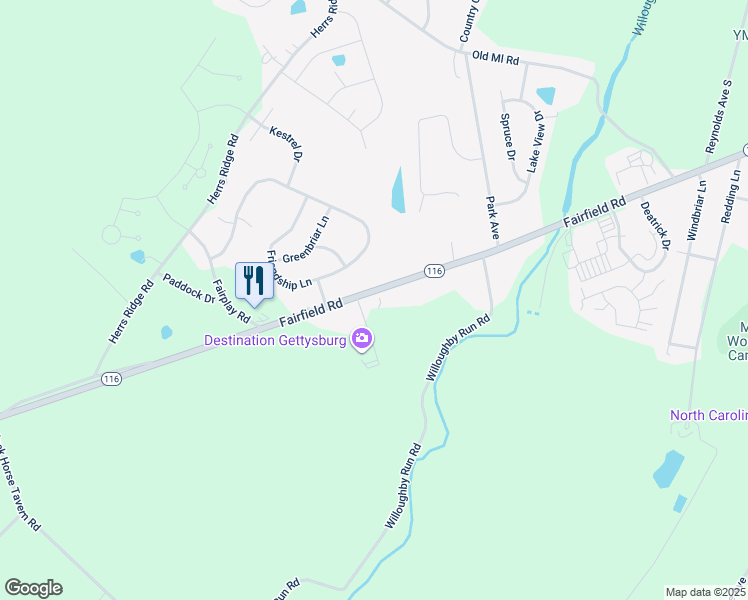 map of restaurants, bars, coffee shops, grocery stores, and more near 1550 Fairfield Road in Gettysburg