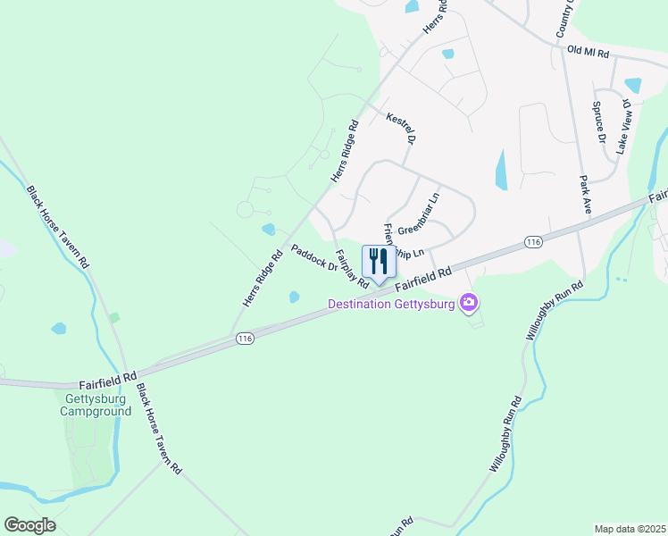 map of restaurants, bars, coffee shops, grocery stores, and more near Fairplay Road in Gettysburg