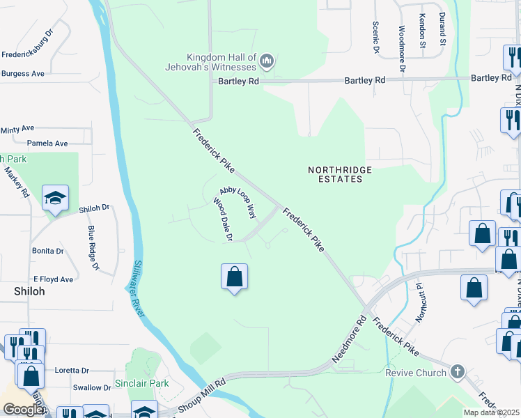 map of restaurants, bars, coffee shops, grocery stores, and more near 1110 Anthem Ct in Dayton