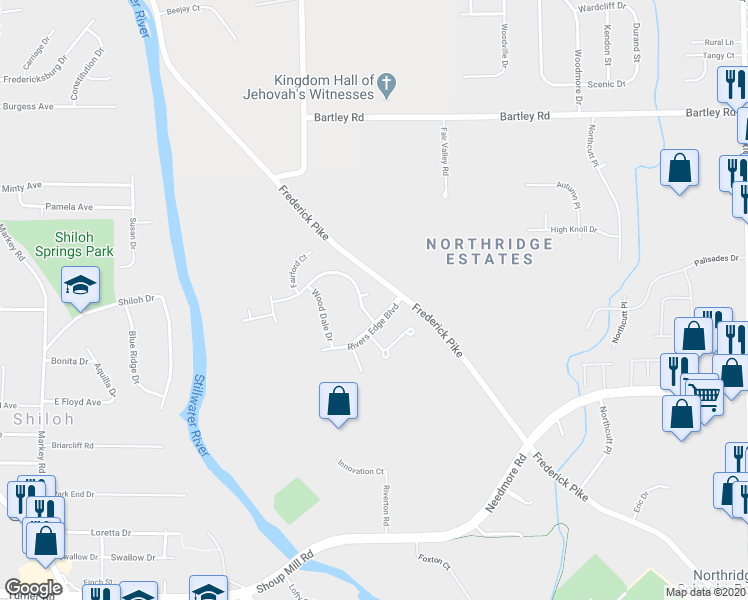map of restaurants, bars, coffee shops, grocery stores, and more near 1110 Anthem Way in Dayton