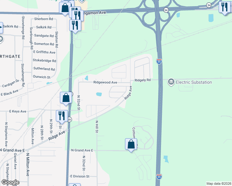 map of restaurants, bars, coffee shops, grocery stores, and more near 3451 Ridge Avenue in Springfield