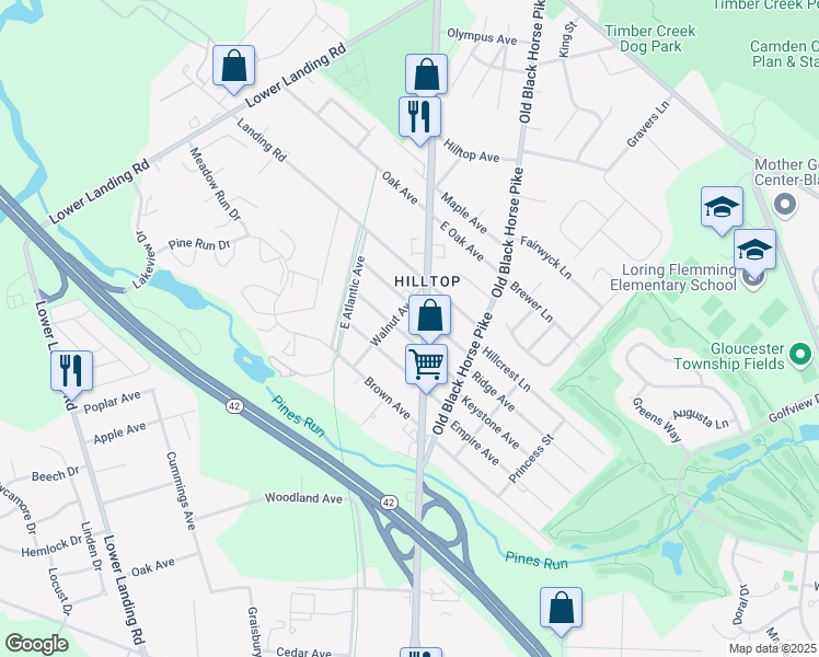 map of restaurants, bars, coffee shops, grocery stores, and more near 39 Garden Avenue in Camden County