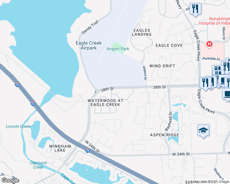 map of restaurants, bars, coffee shops, grocery stores, and more near 7607 Reflections Drive in Indianapolis