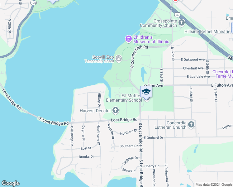 map of restaurants, bars, coffee shops, grocery stores, and more near 1777 South Country Club Road in Decatur
