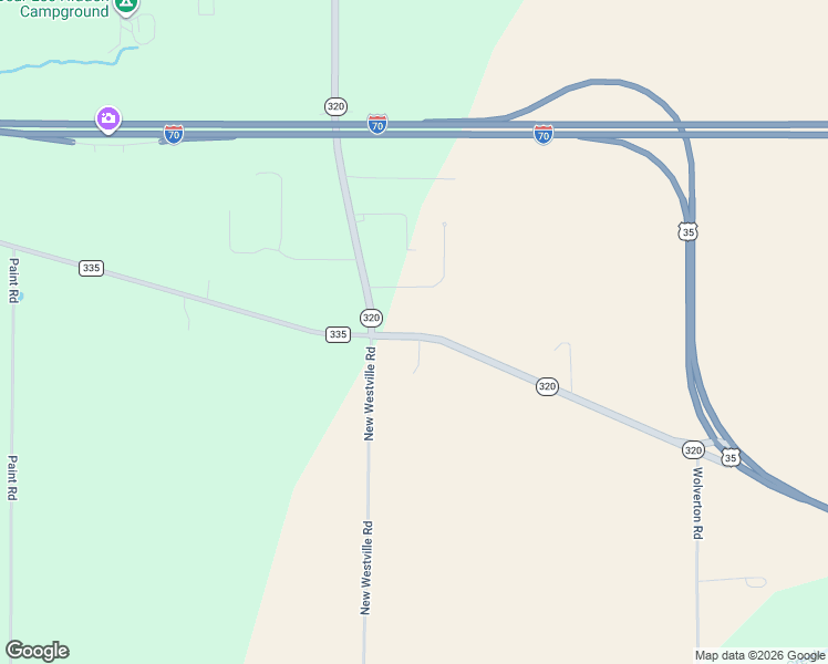 map of restaurants, bars, coffee shops, grocery stores, and more near 10046 Ohio 320 in New Paris