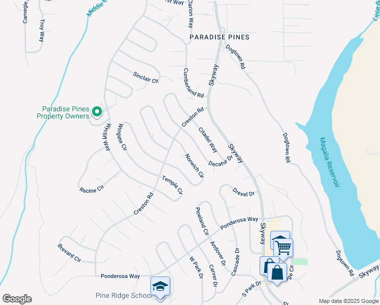 map of restaurants, bars, coffee shops, grocery stores, and more near 14186 Norwich Circle in Magalia