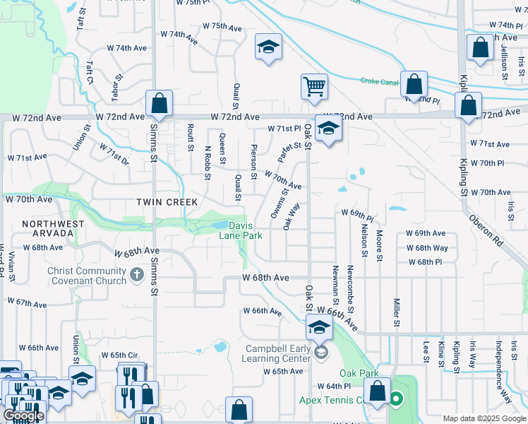 map of restaurants, bars, coffee shops, grocery stores, and more near 10945 West 69th Avenue in Arvada
