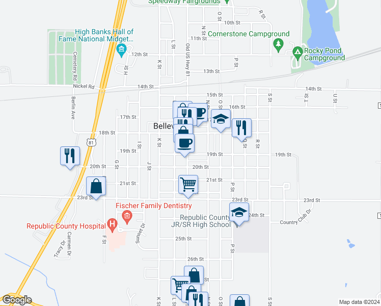 map of restaurants, bars, coffee shops, grocery stores, and more near in Belleville