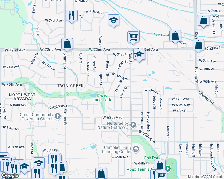 map of restaurants, bars, coffee shops, grocery stores, and more near 10945 West 69th Avenue in Arvada