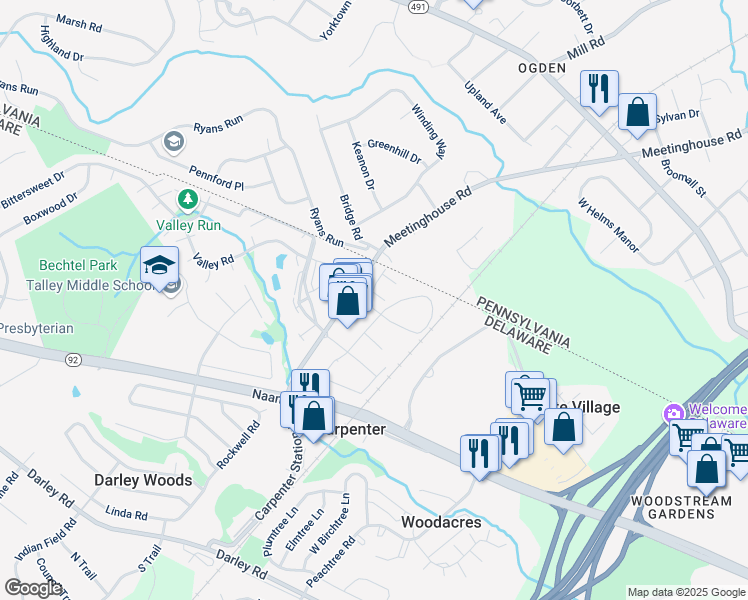 map of restaurants, bars, coffee shops, grocery stores, and more near 4 Margit Lane in Wilmington